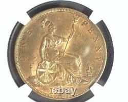 Great Britain 1890 One Penny Ngc Ms 63 Rb (scarce This Nice)