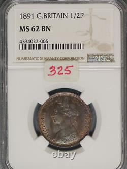 Great Britain 1891 1/2 Penny K-754 NGC MS62 BN