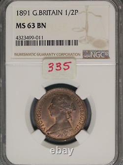 Great Britain 1891 1/2 Penny K-754 NGC MS63 BN