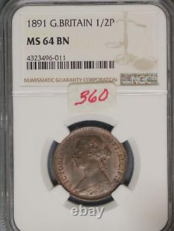 Great Britain 1891 1/2 Penny K-754 NGC MS64 BN