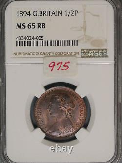 Great Britain 1894 1/2 Penny K-754 NGC MS65 RB