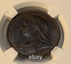 Great Britain 1900 one Penny NGC MS 62 BN Beautiful Purple Blue Toning on Coin