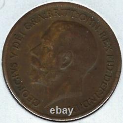 Great Britain 1919 KN One Penny coin XF Detail verdigris spot