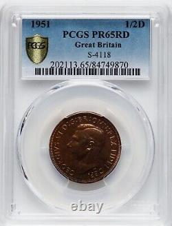 Great Britain 1951 George VI 1/2 Penny PCGS PR 65 RD MAGNIFICENT