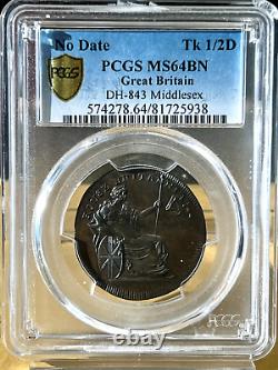 Great Britain DH-843 Middlesex 1/2 Penny Condor Token PCGS MS64 BN