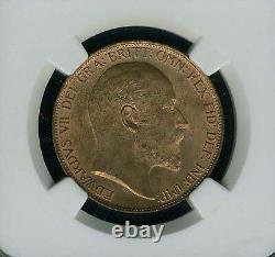 Great Britain Edward VII 1904 Penny, Uncirculated, Certified Ngc Ms64-rb
