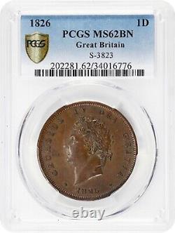 Great Britain George IV 1826 1 Penny Coin Uncirculated, Certified Pcgs Ms62-bn