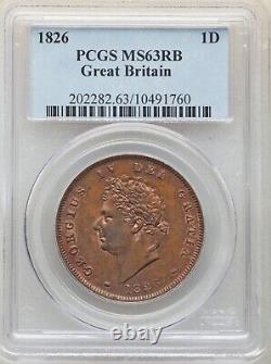 Great Britain George IV 1826 1 Penny Coin Uncirculated, Certified Pcgs Ms63-rb