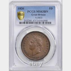Great Britain George IV 1826 1 Penny Coin, Uncirculated, Pcgs Certified Ms63-bn