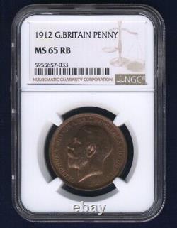 Great Britain George V 1912 Penny, Gem Uncirculated, Certified Ngc Ms-65-rb