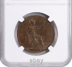 Great Britain George V 1913 Penny, Choice Uncirculated, Certified Ngc Ms-64-bn