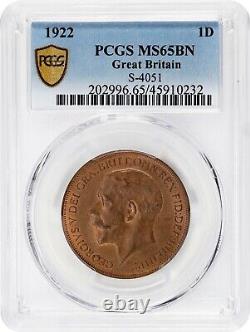 Great Britain George V 1922 Penny, Gem Uncirculated, Pcgs Certified Ms-65-bn