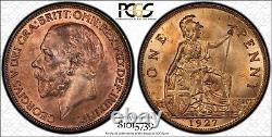 Great Britain George V 1927 Penny, Choice Uncirculated, Certified Pcgs Ms64-rb