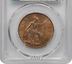 Great Britain George V 1927 Penny, Choice Uncirculated, Certified Pcgs Ms64-rb