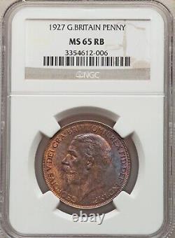 Great Britain George V 1927 Penny, Gem Uncirculated, Ngc Certified Ms65-rb