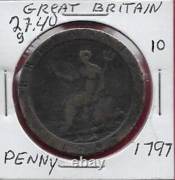 Great Britain Penny=1/12 Shilling 1797 Seated Figure Of Britannia Left, With Trid