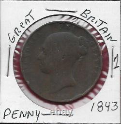 Great Britain Penny=1/12 Shilling 1843 First Uncovered Bust Of Queen VIC