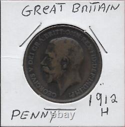 Great Britain Penny 1912-h Vf-xf George V Dei Gra. Britt. Omn. Rex Fid. Def. In