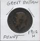 Great Britain Penny 1912-h Vf-xf George V Dei Gra. Britt. Omn. Rex Fid. Def. In