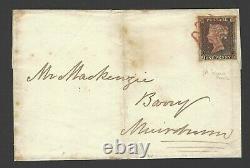 Great Britain Stamp Scott 1 Cover, Penny Black, Used, Plate 1A, I/K, Red Maltese