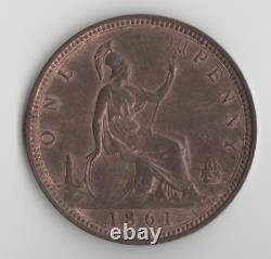 Great Britain Victoria 1 Penny 1861 variety L. C. WYON / No signature Reverse UNC