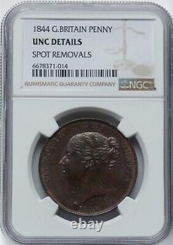 Great Britain Victoria 1844 1 Penny Coin, Pcgs Certified Uncirculated Details