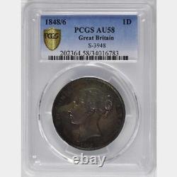 Great Britain Victoria 1848/6 Penny Coin Almost Uncirculated Certified Pcgs Au58