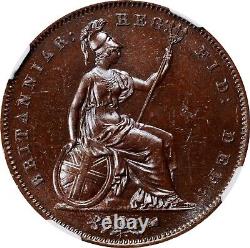 Great Britain Victoria 1853 1 Penny Coin, Uncirculated, Certified Ngc Ms 63-bn