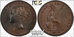 Great Britain Victoria 1858/7 1 Penny Coin Uncirculated, Certified Pcgs Ms62-bn