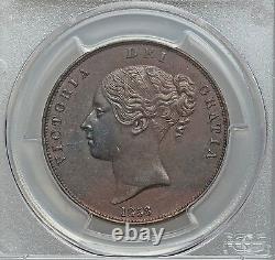 Great Britain Victoria 1858/7 1 Penny Coin Uncirculated, Certified Pcgs Ms62-bn