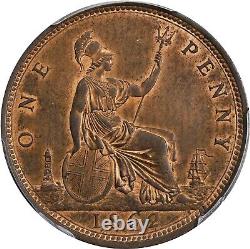 Great Britain Victoria 1862 Penny Coin, Uncirculated, Certified Pcgs Ms62-rb