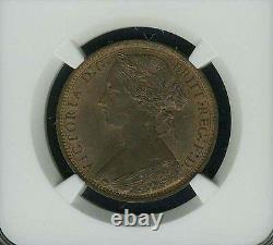 Great Britain Victoria 1874-h Penny Coin, Uncirculated, Certified Ngc Ms63-rb