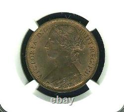 Great Britain Victoria 1874-h Penny Coin, Uncirculated, Certified Ngc Ms63-rb