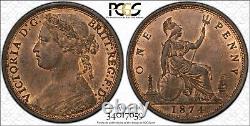 Great Britain Victoria 1874-h Penny Coin, Uncirculated, Certified Pcgs Ms65-rb