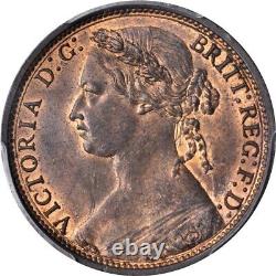 Great Britain Victoria 1874-h Penny Coin, Uncirculated, Certified Pcgs Ms65-rb