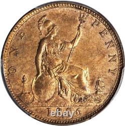 Great Britain Victoria 1876-h Penny Coin, Uncirculated, Certified Pcgs Ms64-rb