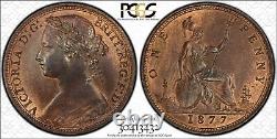 Great Britain Victoria 1877 Penny, Choice Uncirculated, Certified Pcgs Ms64-rb