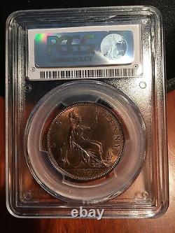 Great Britain Victoria 1877 Penny, Choice Uncirculated, Certified Pcgs Ms64-rb