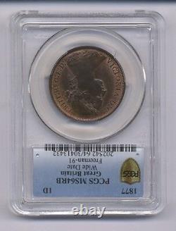 Great Britain Victoria 1877 Penny, Choice Uncirculated, Certified Pcgs Ms64-rb