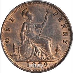 Great Britain Victoria 1879 1 Penny Coin, Uncirculated, Certified Pcgs Ms 63-rb