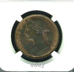 Great Britain Victoria 1882-h Penny, Choice Uncirculated, Certified Ngc Ms63-bn