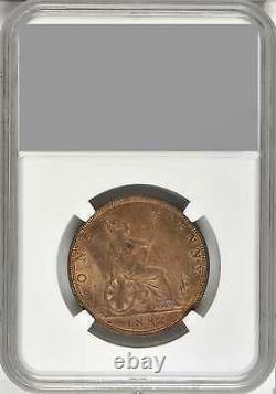 Great Britain Victoria 1882-h Penny, Choice Uncirculated, Certified Ngc Ms63-rb