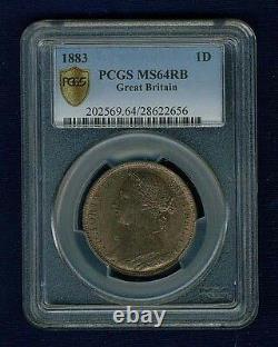 Great Britain Victoria 1883 Penny, Choice Uncirculated, Certified Pcgs Ms64-rb