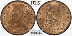 Great Britain Victoria 1886 Penny, Choice Uncirculated, Certified Pcgs Ms64-rb