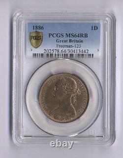 Great Britain Victoria 1886 Penny, Choice Uncirculated, Certified Pcgs Ms64-rb