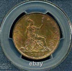 Great Britain Victoria 1887 Penny, Choice Uncirculated, Certified Pcgs Ms64-rb