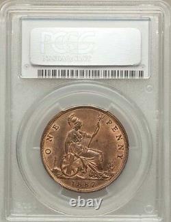 Great Britain Victoria 1887 Penny, Gem Uncirculated, Certified Pcgs Ms65-rb