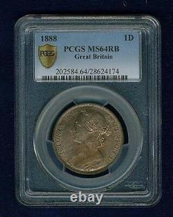 Great Britain Victoria 1888 Penny, Choice Uncirculated, Certified Pcgs Ms64-rb