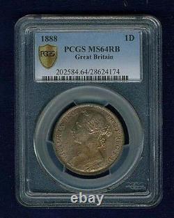Great Britain Victoria 1888 Penny, Choice Uncirculated, Certified Pcgs Ms64-rb