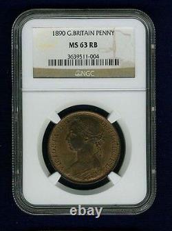 Great Britain Victoria 1890 1 Penny, Choice Uncirculated, Certified Ngc Ms63-rb